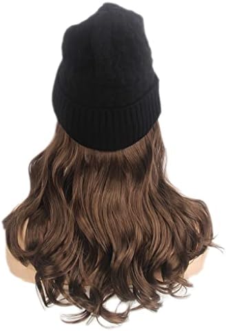 N/A Wig fêmea longa com capuz de chapéu de malha preto peruca longa peruca castanho cache