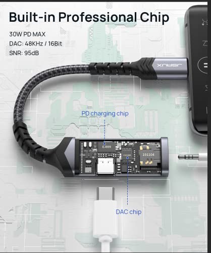 Jsaux USB C a 3,5 mm Adaptador de fone de ouvido e carregador, 2-em-1 USB C a Aux Mic Jack com carregamento rápido PD 60W
