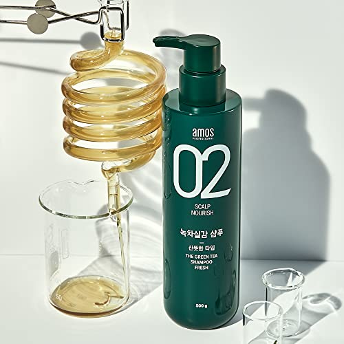 Amos Profissional O shampoo de chá verde 17,6 onças + Hair pack 8.45oz + tônico 2,7oz | Shampoo, pacote, tônico para crescimento de cabelo e excesso de limpeza