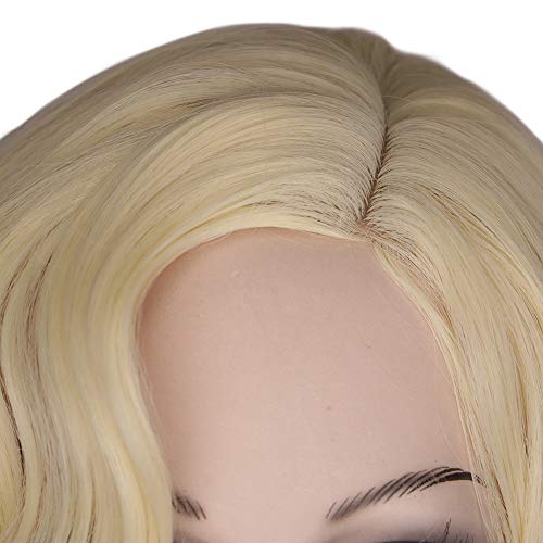 Natanlie Loira curta perucas encaracoladas para mulheres com franja onda de dedo onda sintética Cabelo em camadas resistente a