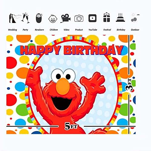 ELMO BACKDROP 1º aniversário 5x3ft monstro vermelho Elmo Birthday Party Backgrated for Kids Primeiro Aniversário Vinyl