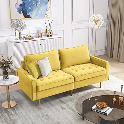 Seegool meados do século Modern Velvet Loveseat Sofá, sofá de 70 polegadas de sala de estar com um sofá de almofada de