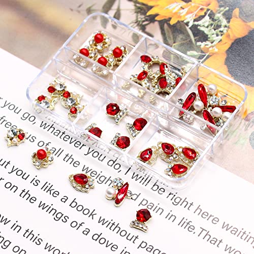 Danneasy 30pcs 3d pregos strass vermelho para unhas cristais de vidro Gemas de unhas diamantes ligas jóias de unhas de
