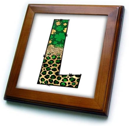 3drose glam leopardo e quatro folhas de trevo monograma inicial l - ladrilhos emoldurados