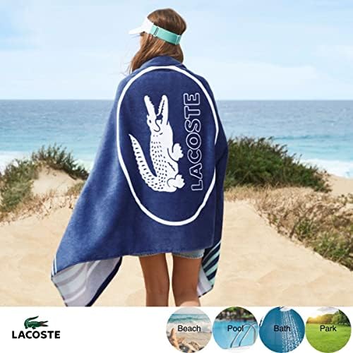 Lacoste Oki Teal algodão grande toalha de praia, Ultra-absorvente e secagem rápida, lavável máquina, 36 W x 72 L