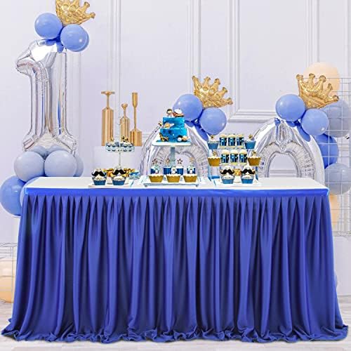 Saias de mesa azul royal plissadas para retângulo Desk de 11 pés comprimento do chá de bebê aniversário de casamento