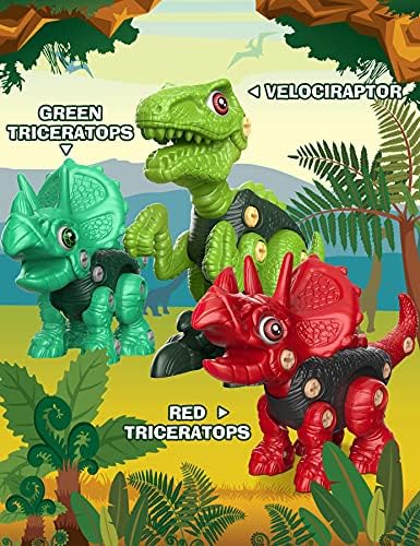 Educuties Dinosaur Toys for Kids, 3 pacote desmontar brinquedos para meninos meninas 3-5 4-8, Construção Construção Educacional Sets