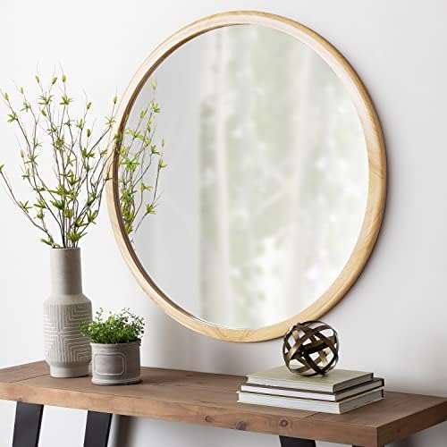 GLCS GLAUCUS CIRCLE MADEIRA espelho de parede, espelho de madeira natural de 36 polegadas redondo grande espelho de decoração da