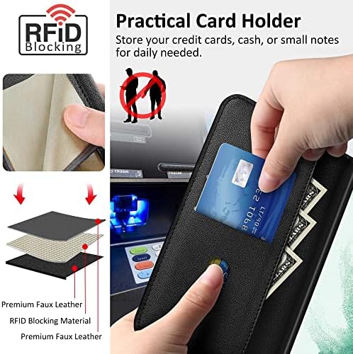 USLAI PARA SAMSUNG CASE GALAXY S22 [Artesanato requintado] [Bloqueio de RFID] Caixa de telefone da carteira de couro de alta qualidade para capa de Samsung S22, preto
