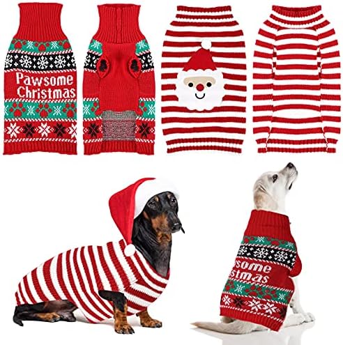 2 peças Pet Turtleneck Sweater Cats Dogs Pegadas de Natal Pegadas de Christmas Snowflake Dog Red e Branco Papai Noel Knitwear Puppy Pullas de natal quente Roupas para animais de estimação