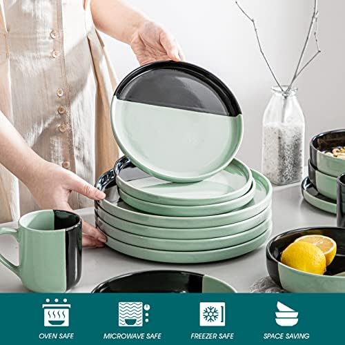 Conjunto de utensílios de Vancasso Aria, serviço para 4 pratos e tigelas, pratos, pratos de salada, tigelas e canecas, preto e