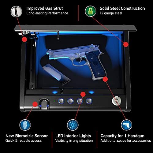 Sentysafe Biométrica Gun Safe for pistola, arma de impressão digital segura com luz interior, 1 capacidade de pistola, armazenamento de armas de fogo com kit parafuso para baixo, QAP1BLX