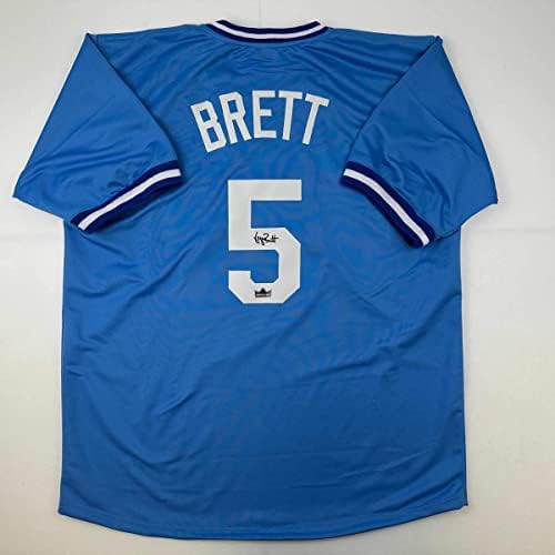 Fac -símile autografou George Brett Kansas City Azul reimpressão a laser Auto Baseball Jersey Size Men's XL