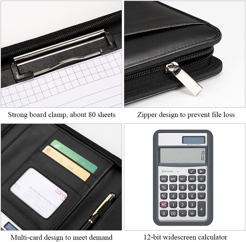 Pasta no bloco de notas com calculadora e extrander lidar por carteiras de couro Organize páginas soltas Documentos importantes fotos de cartões de visita e todos os tipos de outras coisas organizador de zíper