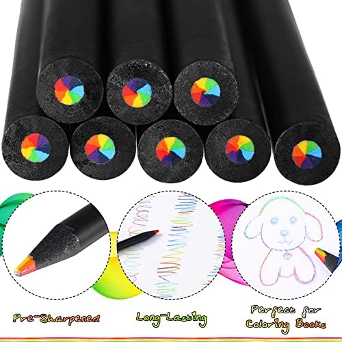 Chengu 48 PCs Lápis de cor de arco -íris, 7 cor em 1 lápis de arco -íris para crianças, lápis de cor de madeira com vários lápis de cor, com 4 peças apontando para crianças adultos desenho de arte
