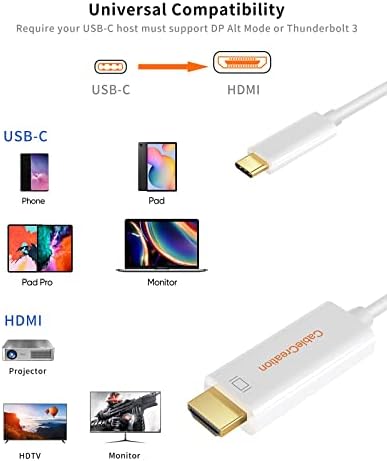 Cablecreation USB C a HDMI Cabo para o escritório em casa 4k@60Hz 3ft, tipo C para HDMI Thunderbolt 3 Compatível para MacBook Pro, MacBook Air/ iPad Pro 2020 2018, Surface Go, Galaxy S23/ S23+/ S23 Ultra/ S20/ 10