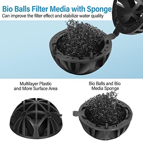 500 peças Bolas de filtro bio Bolas biológicas pretas para filtro de aquário Filtro da lagoa Filtro de 1,02 polegada bioballs mídia de filtro com 5 peças Sacos de mídia de filtro aquário Sacos de malha com zíper para tanques de peixe tanque