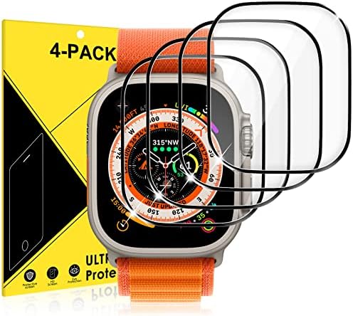 Nanw [4 pacote] Protetor de tela de vidro temperado compatível com Apple Watch Ultra 49mm, Anti-arranhão à prova d'água HD 9H Campa de filme transparente compatível para iwatch Ultra 49mm