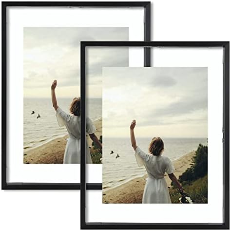 Quadro de imagem flutuante de quadro de quadro - 11x14 - moldura fotográfica de metal - vidro real - para montagem de parede