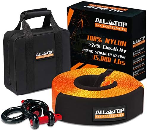 All-Top Nylon Pesado Tow Tow Strap Recovery Strap Kit: 3 polegadas x 30 pés de nylon e 22% de alongamento Strap + 3/4 de