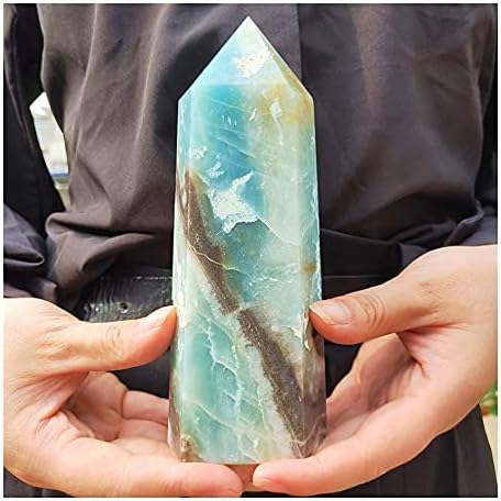 Gosou 240-700G Natural Caribe Calcite Crystal Wand Point Blue Calcite Quartz Tower Gemstone Points Healing