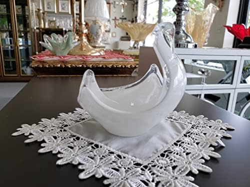 Tigela de vidro de vidro de vidro de murano italiano belo cisne branco plantador vintage ou copo de prato de doces