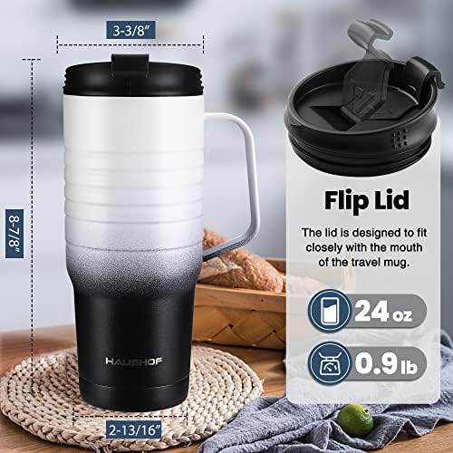 Haushof Caneca de viagem de 24 oz com alça, caneca de viagem de café isolada a vácuo em aço inoxidável, canecas de viagem de parede