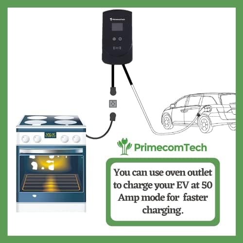 Primecom 50 AMP Nível 2 EV Estação de carregador de parede 220 volts para Tesla, Volkswagen ID4, Mustang Mach-e, Ford F150, Audi Etron,