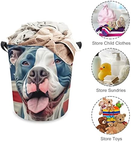 Pitbull USA Bandeira Bolsa de cesta de cesta de cesta de roupas sujas BIN BIN IMACIDADO Organizador de brinquedo dobrável para roupas de roupas de roupas de roupas