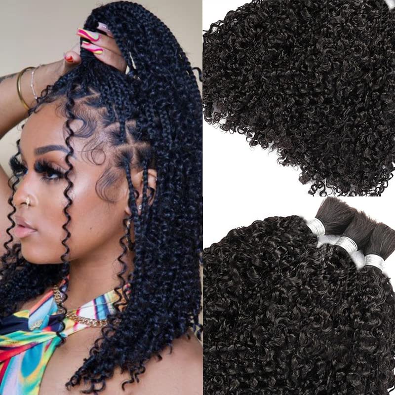 Cabelo virgem brasileiro Curly Bulk para traçar sem extensões de trama não processadas