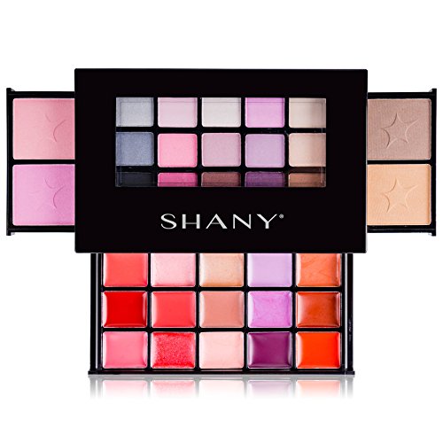 Shany Fierce & Flawless All-in-One Conjunto compacto com espelho, 15 sombras de olhos, 2 bronzeadores, 2 blushes e 15 glosses labiais/olhos-Aplicadores