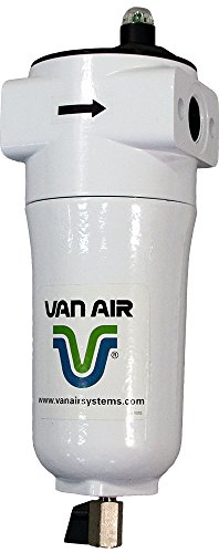 Van Air Systems F200-0100-1-C-MD-PD6 F200 Filtro de ar comprimido, remove óleo, água e sólidos, indicador de pressão diferencial, 100 cfm, 1 NPT, dreno manual, 0,01 µm, branco