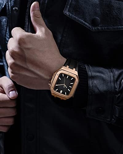 Caixa inoxidável cnhkau+bandas para as séries do Apple Watch 7/6/se/5/4, 45mm 44mm de relógio Mod Kit Acessórios de silicone Case de metal para homens