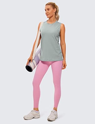 Tampa de treino de algodão Crz Yoga Pima para mulheres tops sem mangas soltos tanques de ioga de pescoço alto camisa