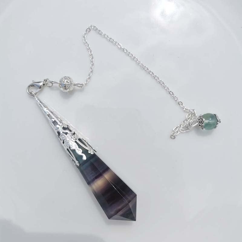 Manhai 1pc Natural Rainbow Fluorite Pendulum pendente de cristal vintage pingente alongado conjunto de adivinhação