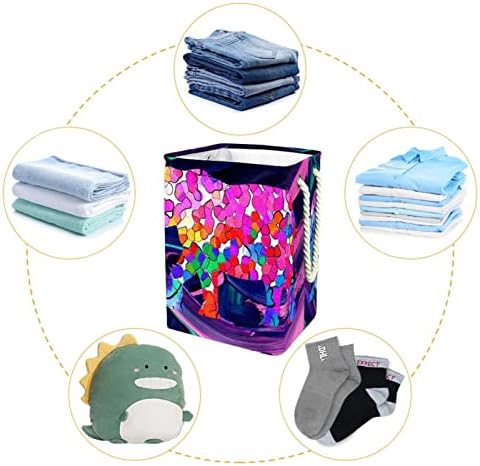 Elefante abstrato colorido cesto de lavanderia grande com alça de transporte fácil, cesta de lavanderia dobrável à