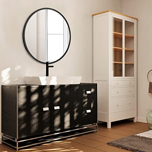 Espelho de parede hiptis, espelho redondo preto de 24 polegadas para entrada, sala de estar, quarto, banheiro, banheiro - espelho