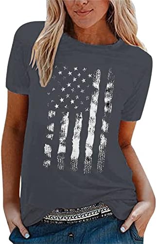 Casual feminino topo de manga curta feminino casual independência bandeira de impressão de impressão camiseta curta algodão tampo de