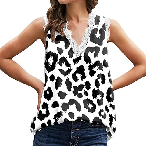 Tampo de tanque de camis de capa de pescoço de pescoço - 2022 moda casual camisa de blusa sem mangas com estampa de leopardo