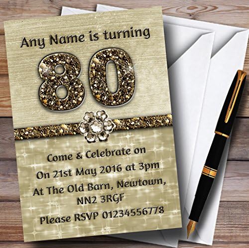 Titanium Gold Sparkly 80º convites de festa de aniversário personalizados