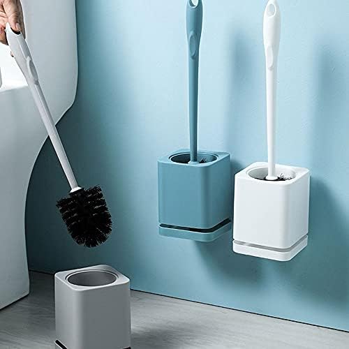 Escova de vaso sanitário zukeemts escova de vaso sanitário de mão longa, banheiro doméstico sem saída kit de limpeza de escova de banheiro com base, escova de banheiro montada na parede