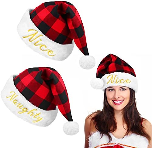 Hiwooii 2 pacotes travessos e bonitos chapéus de natal para adultos para adultos chapéu de feriado macio para festas