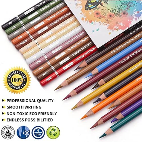 Lápis de carvão de carvão profissional Pandafly Profissional, lápis de cor de pele, lápis de giz pastel para desenho, sombreamento,