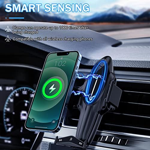 Awirniwy Wireless Car Charger Mount Compatible All Smart Phone, QI 15W Charging Phone Mount for Car Auto-Clamping,