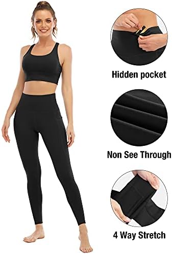 Leggings YoungCharm 4 Pack com bolsos para mulheres, calças de ioga de controle de barriga de cintura alta
