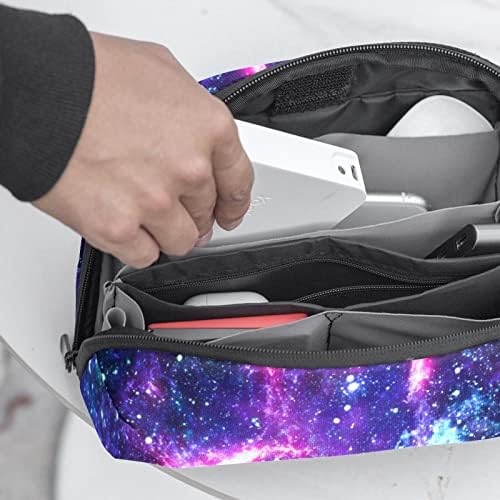 Carteira de bolsa de bolsa de transporte de caixa de caixa de transportar bolsa de viagem USB Organizador de bolso de bolso, universo nebulosa galáxia espacial rosa roxo
