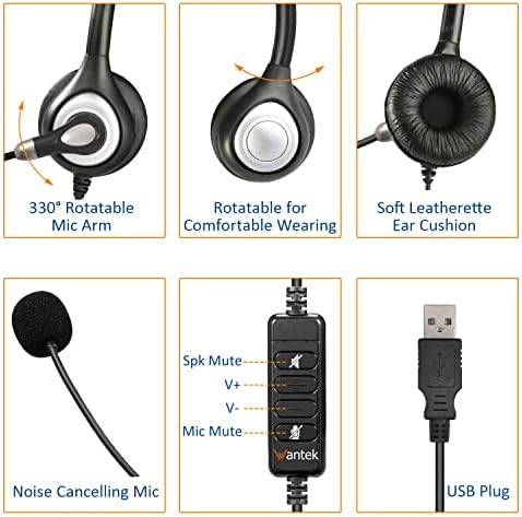 Fone de ouvido USB com cancelamento de ruído de microfone, fones de ouvido de computador estéreo para laptop PC Softphone Skype Business