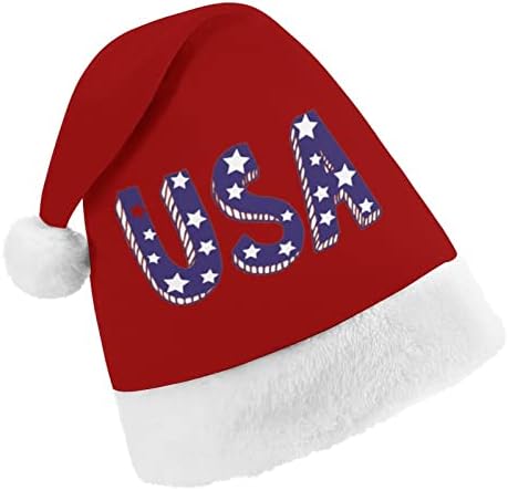 Adesivo dos EUA pelúcia chapéu de natal travessura e lindas chapéus de Papai Noel com borda de pelúcia e decoração de