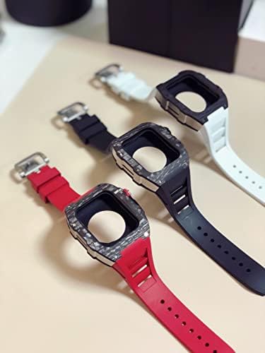 Azanu New Modification Kit para Apple Watch Series 7 45mm Metal Case+Silicone Band para Iwatch 44 SE 6 5 4 Casos de fibra de carbono