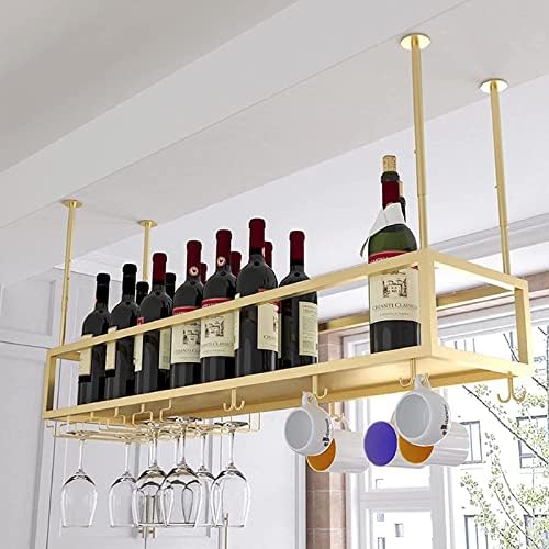 KepMogoh Metal Teto Rack de vinho, altura ajustável, porta de vidro pendurado, porta -copos de porta -vinhos, prateleira de decoração